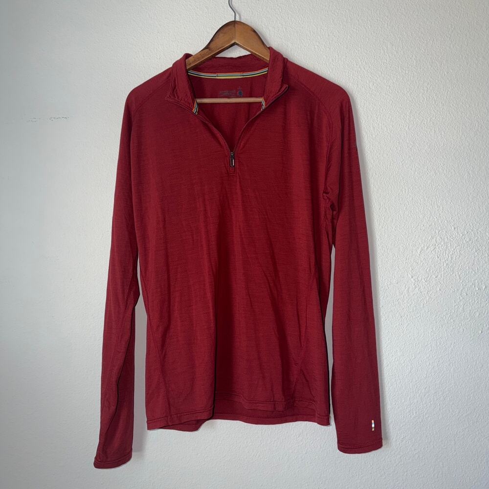 Smartwool Men’s M Merino Wool 1/4 Zip Pullover Red Base Layer Hiking Outdoor